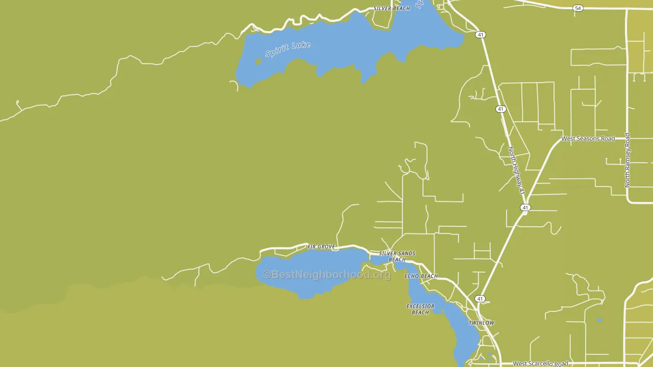 Map of the best neighborhoods in the Silver Sands Beach area, with better matches in green and worse matches in red