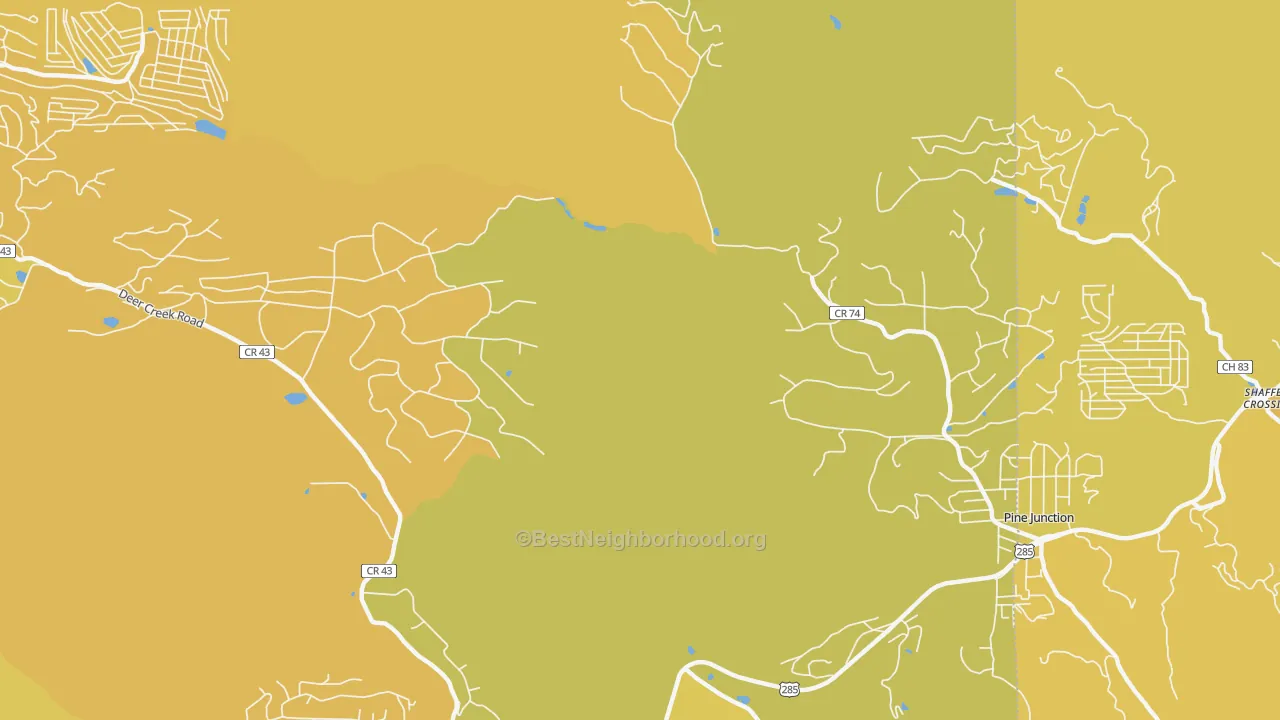 Map of the best neighborhoods in the Silver Springs area, with better matches in green and worse matches in red