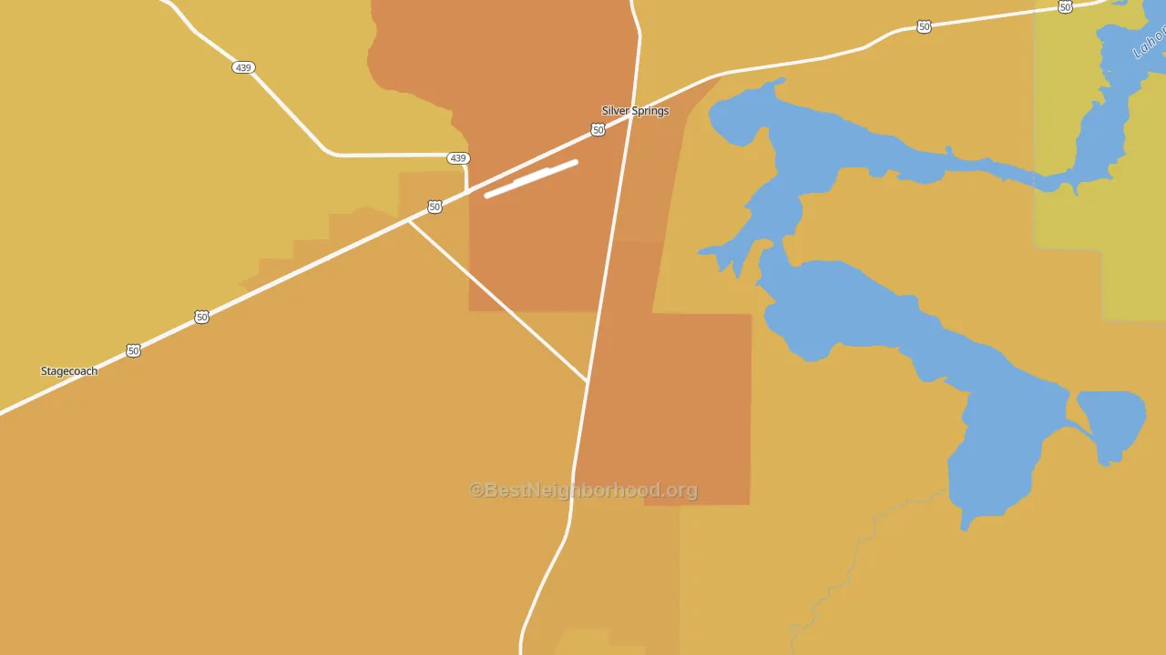 Map of the best neighborhoods in the Silver Springs area, with better matches in green and worse matches in red
