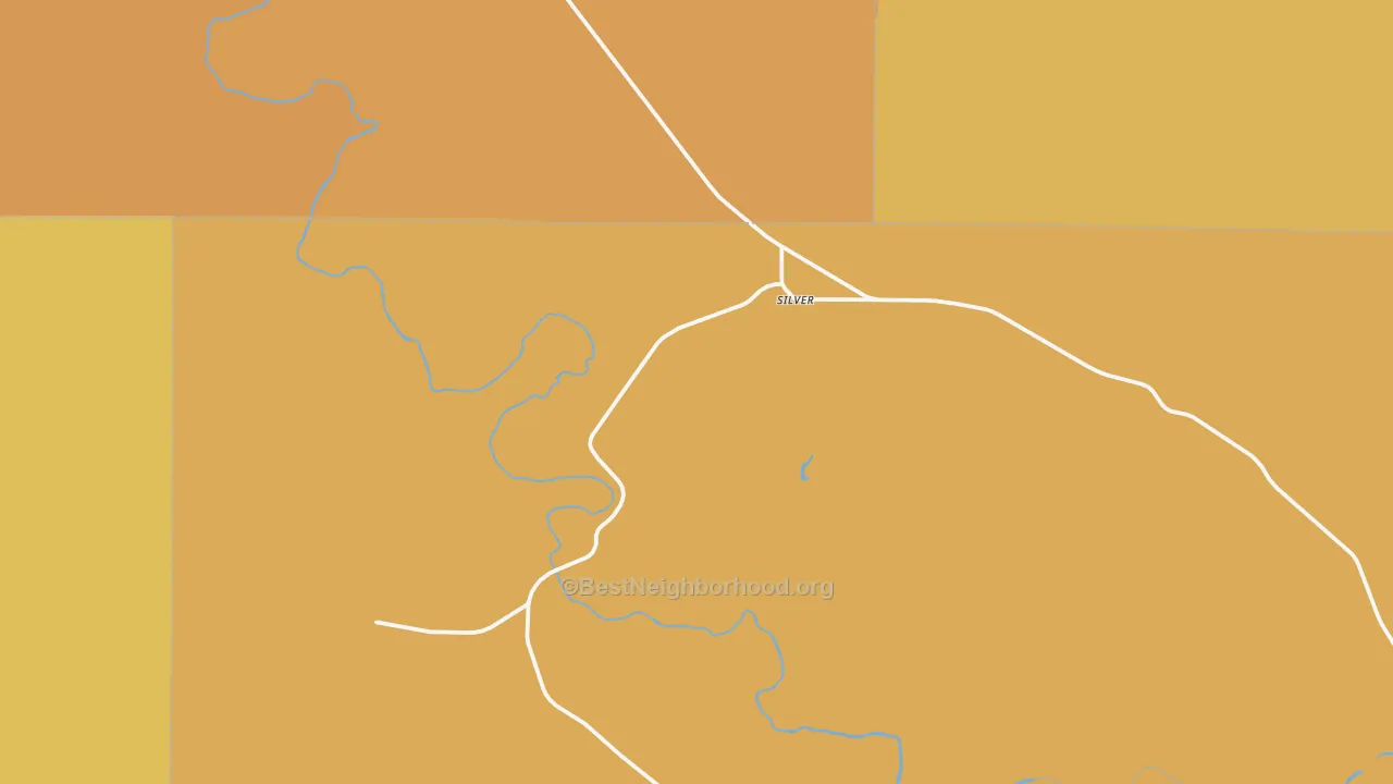 Map of the best neighborhoods in the Silver area, with better matches in green and worse matches in red