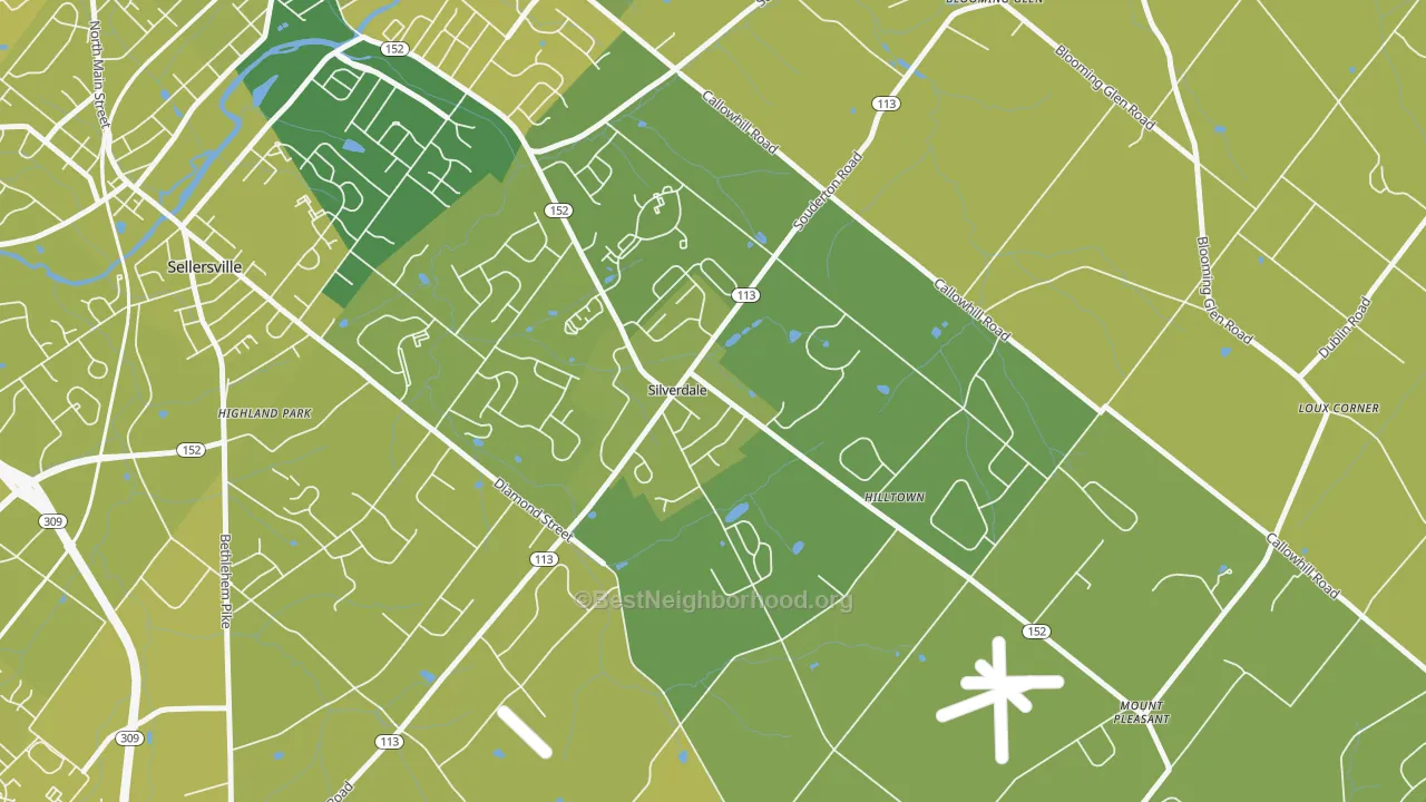 Map of the best neighborhoods in the Silverdale area, with better matches in green and worse matches in red