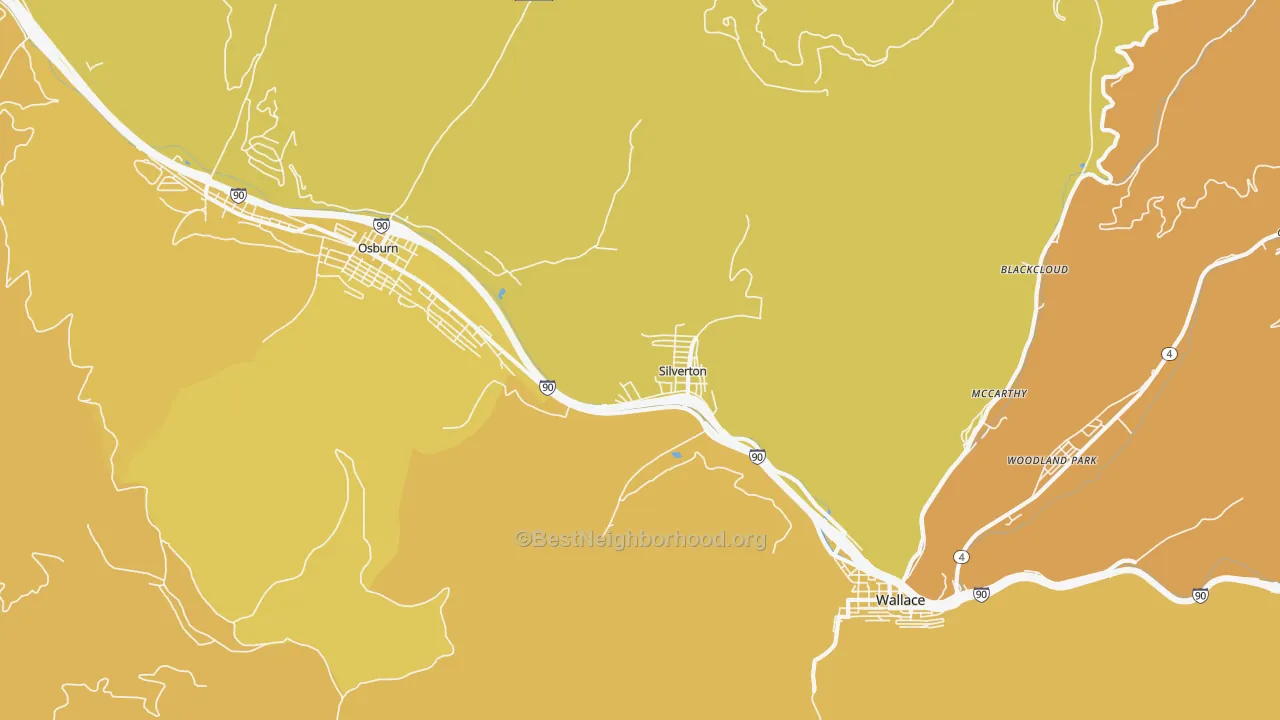 Map of the best neighborhoods in the Silverton area, with better matches in green and worse matches in red