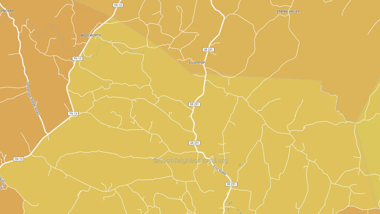 Map of the best neighborhoods in the Silvertop area, with better matches in green and worse matches in red