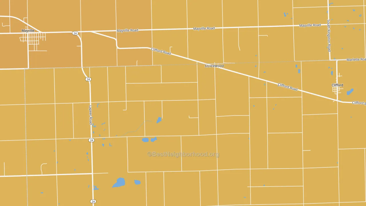 Map of the best neighborhoods in the Silverwood area, with better matches in green and worse matches in red