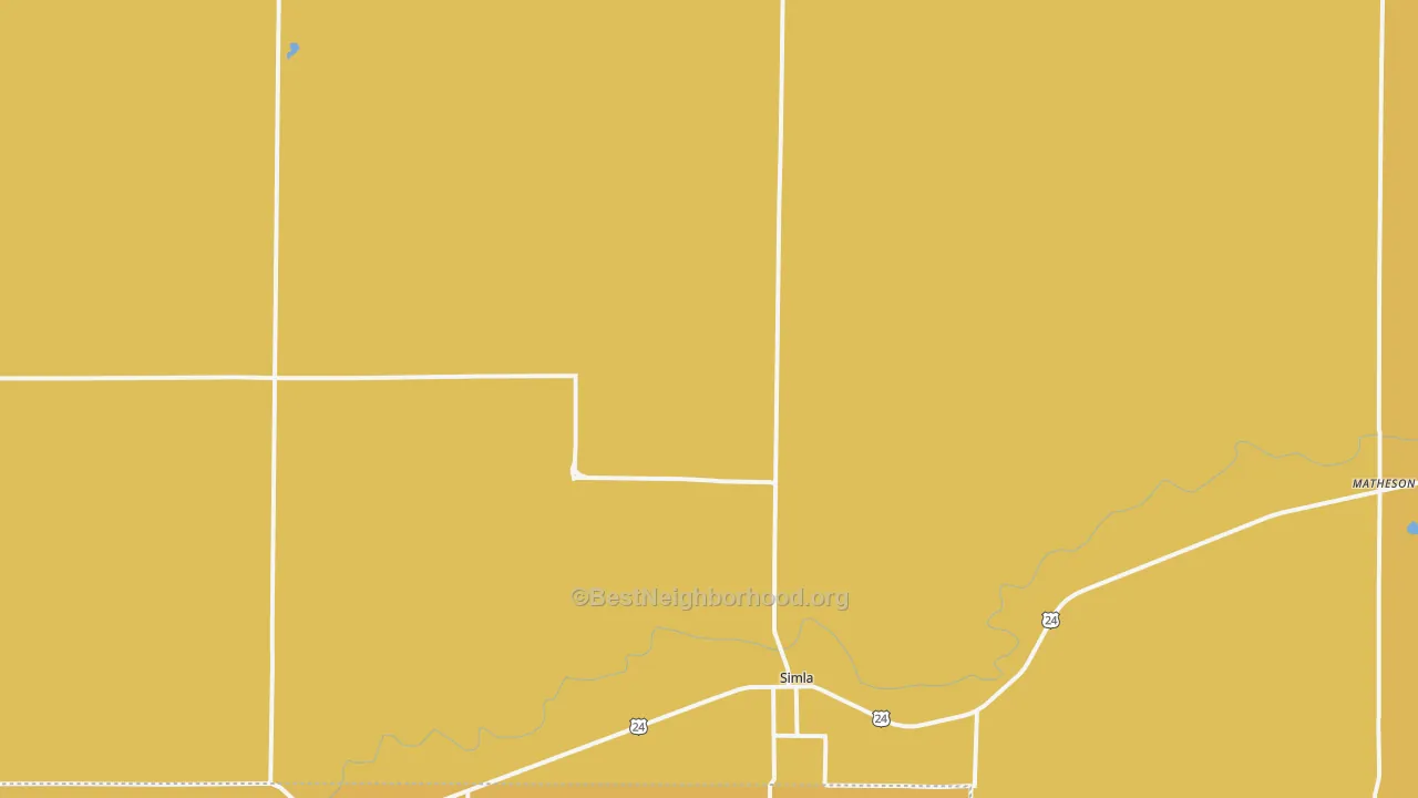 Map of the best neighborhoods in the Simla area, with better matches in green and worse matches in red