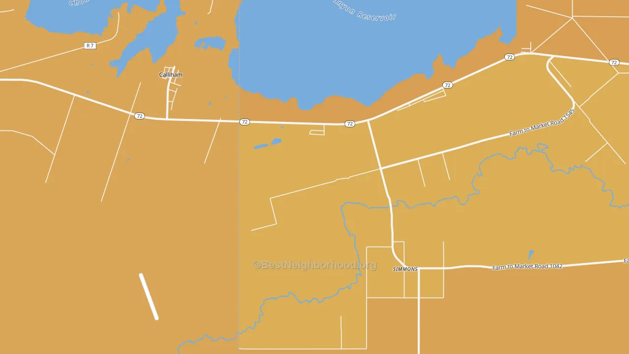 Map of the best neighborhoods in the Simmons area, with better matches in green and worse matches in red