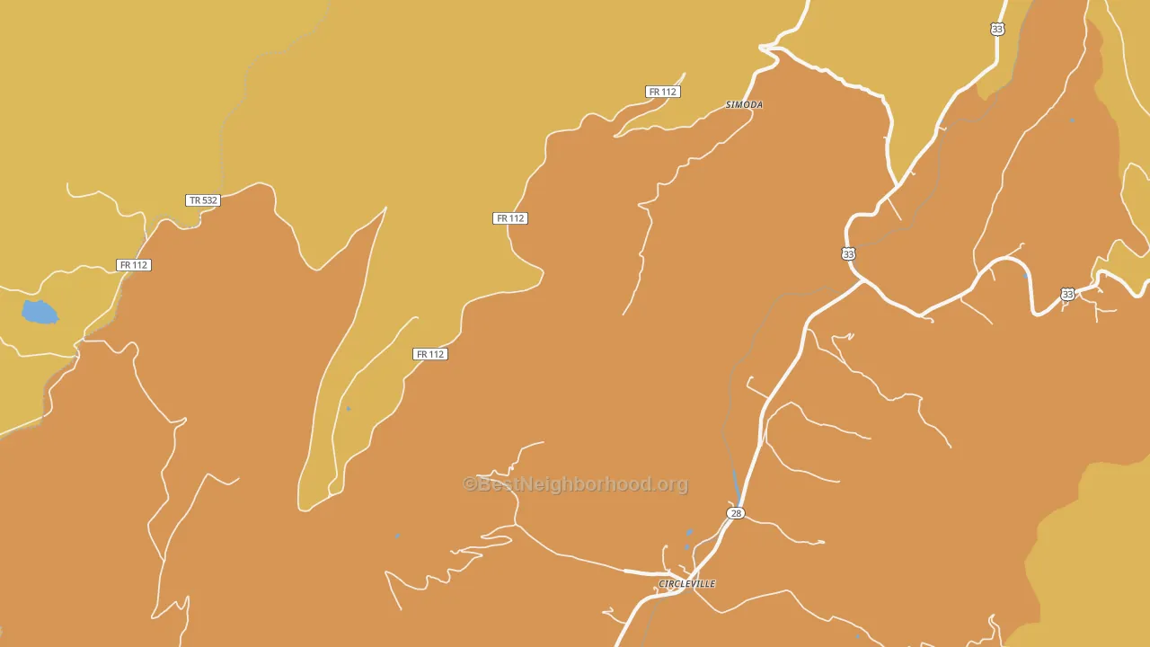 Map of the best neighborhoods in the Simoda area, with better matches in green and worse matches in red
