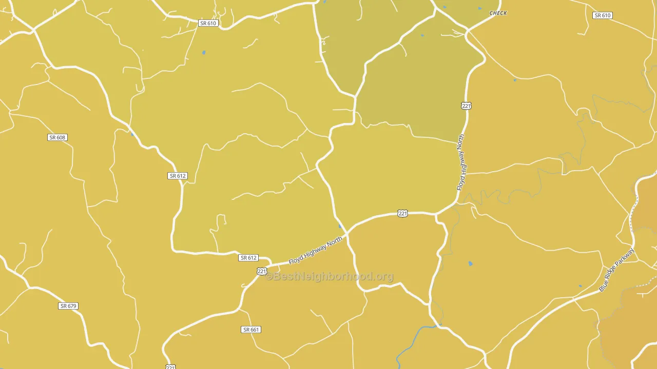 Map of the best neighborhoods in the Simpsons area, with better matches in green and worse matches in red