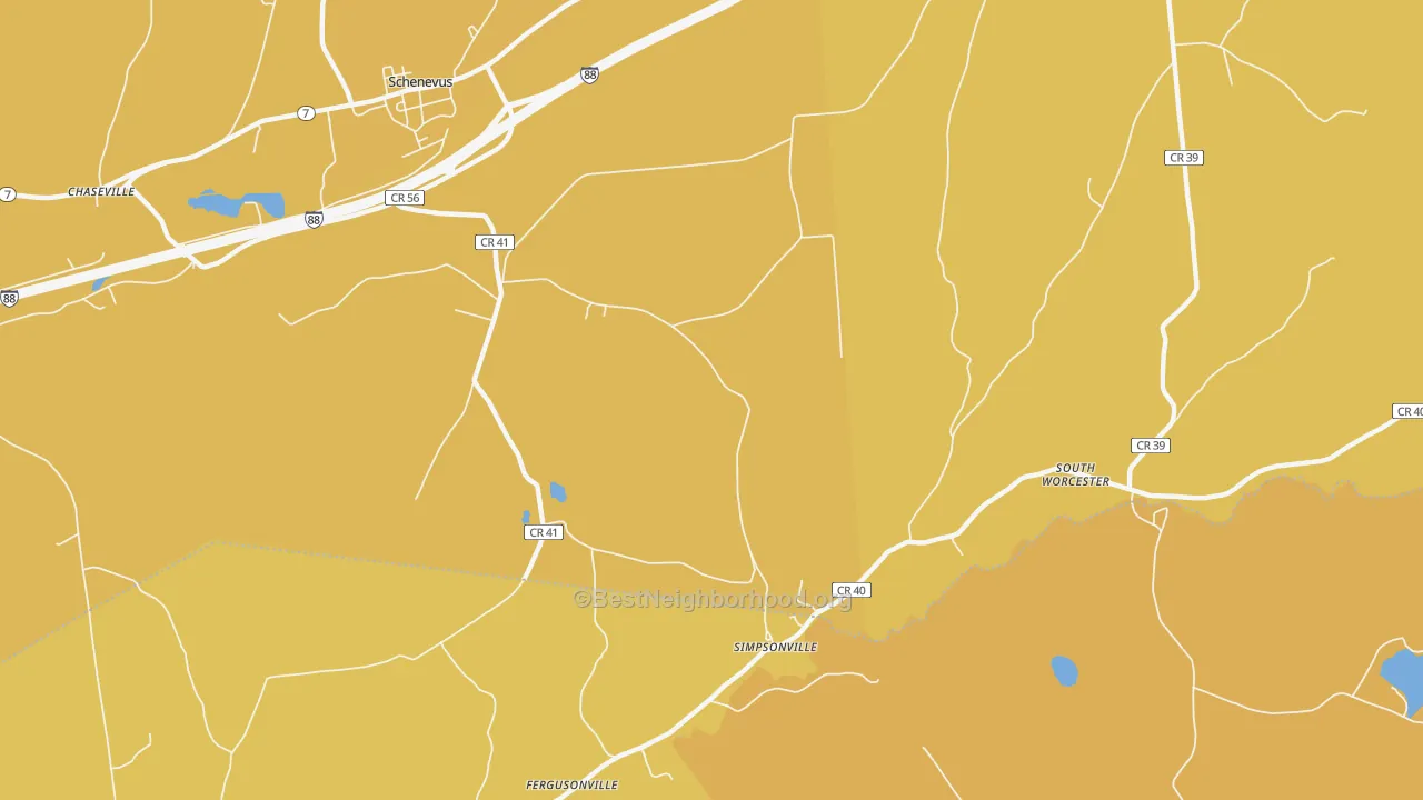 Map of the best neighborhoods in the Simpsonville area, with better matches in green and worse matches in red