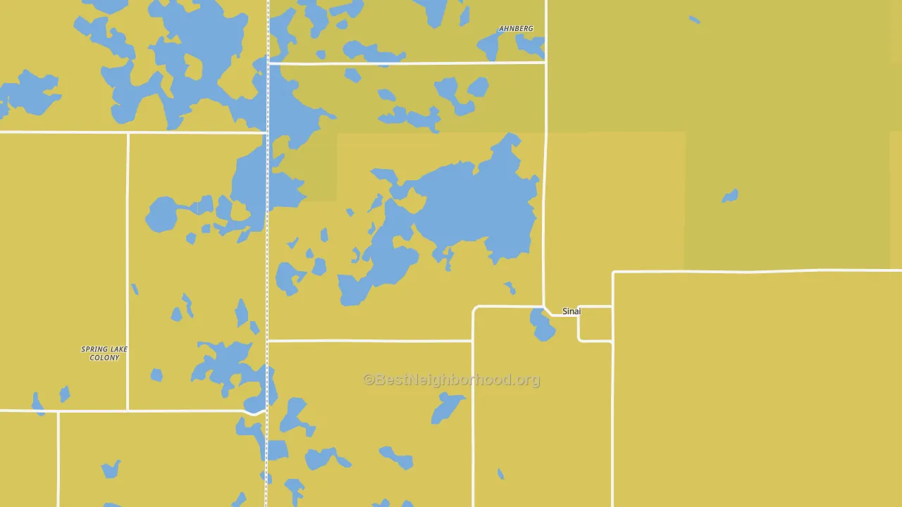 Map of the best neighborhoods in the Sinai area, with better matches in green and worse matches in red