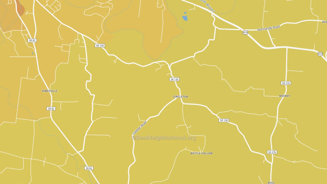 Map of the best neighborhoods in the Singleton area, with better matches in green and worse matches in red