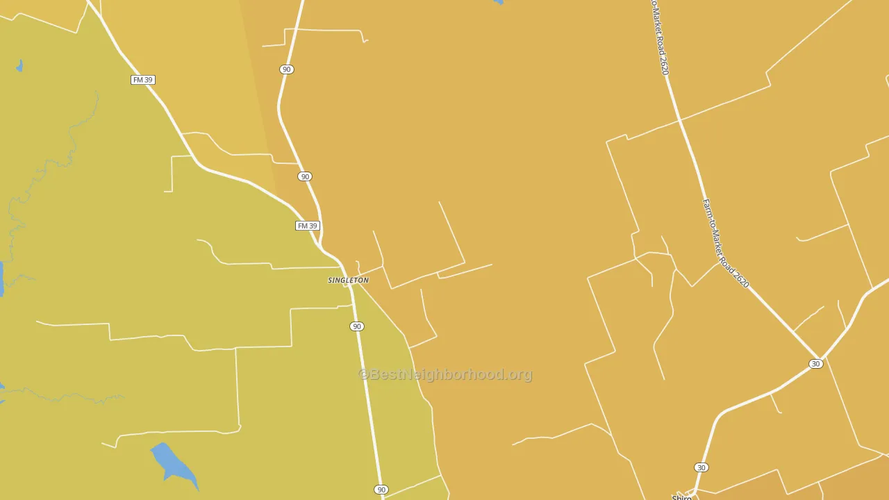 Map of the best neighborhoods in the Singleton area, with better matches in green and worse matches in red