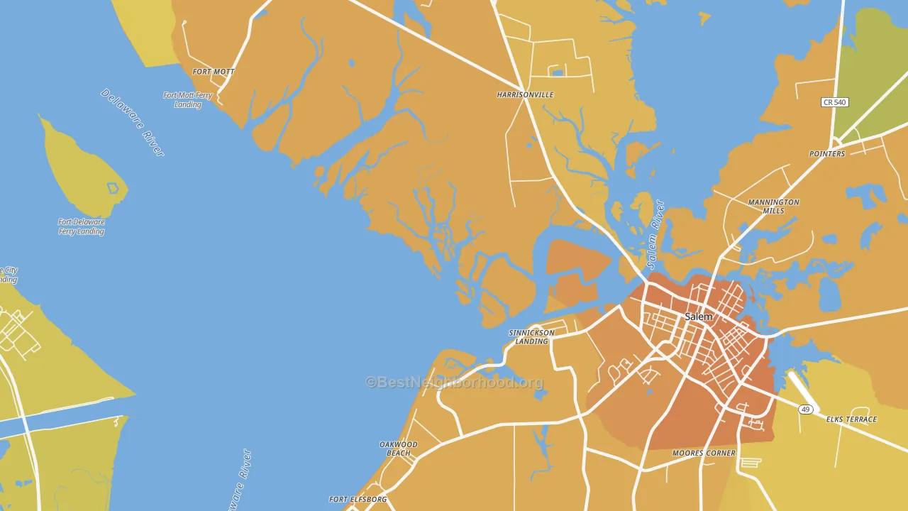 Map of the best neighborhoods in the Sinnickson Landing area, with better matches in green and worse matches in red