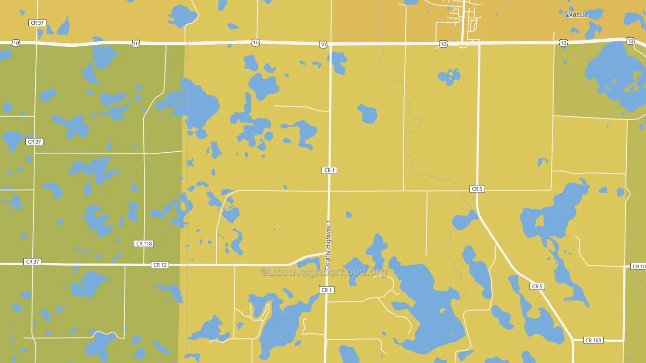 Map of the best neighborhoods in the Sioux Valley area, with better matches in green and worse matches in red
