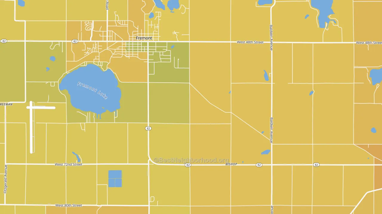 Map of the best neighborhoods in the Sitka area, with better matches in green and worse matches in red