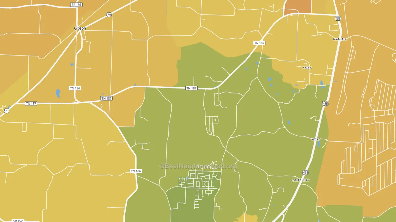 Map of the best neighborhoods in the Sitka area, with better matches in green and worse matches in red