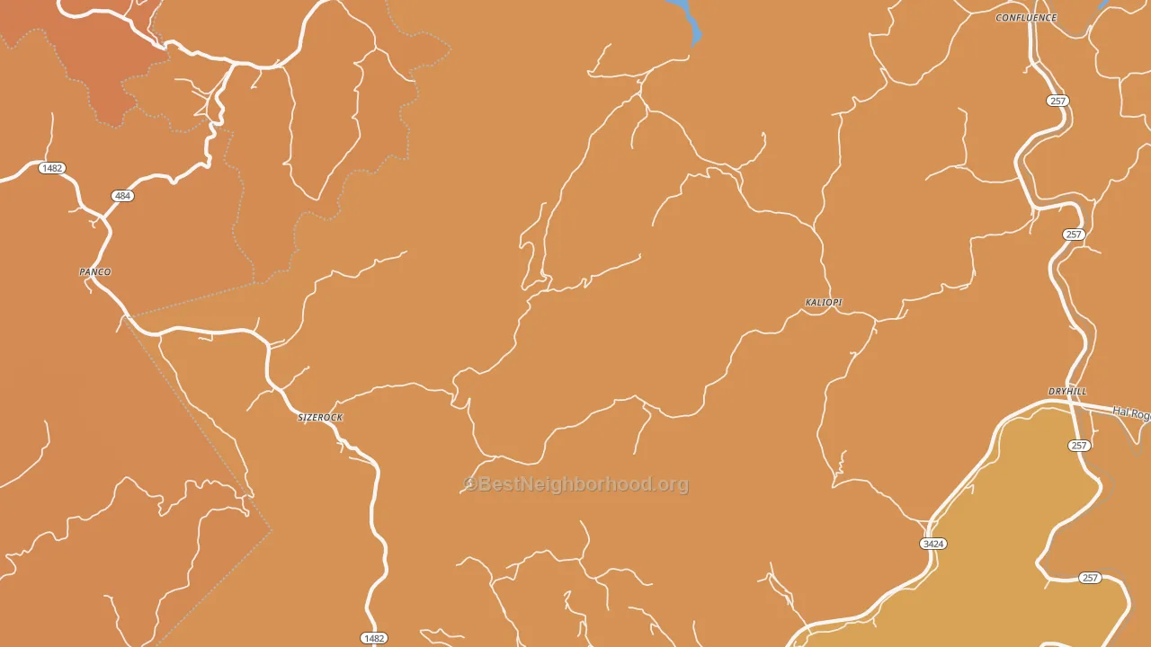 Map of the best neighborhoods in the Sizerock area, with better matches in green and worse matches in red