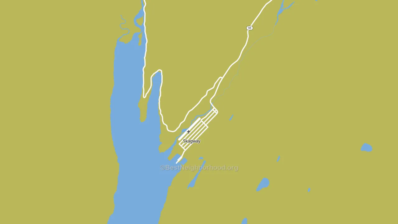 Map of the best neighborhoods in the Skagway Municipality area, with better matches in green and worse matches in red