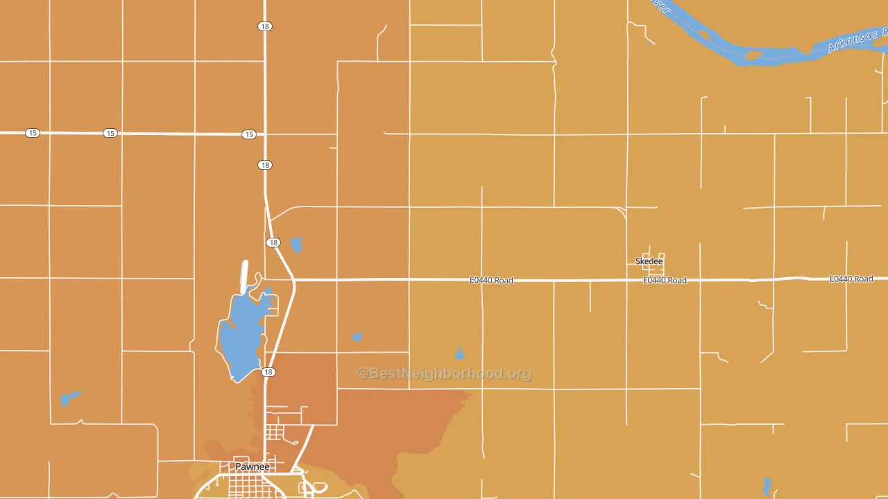 Map of the best neighborhoods in the Skedee area, with better matches in green and worse matches in red