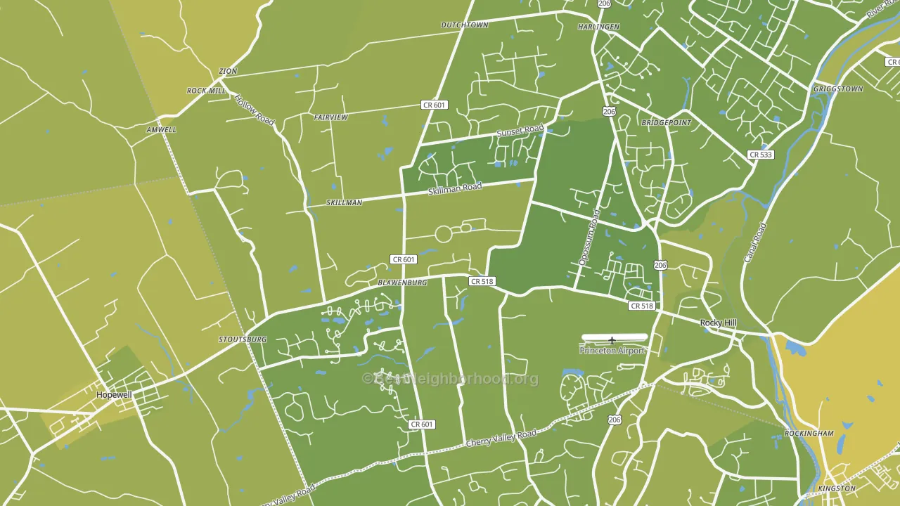 Map of the best neighborhoods in the Skillman area, with better matches in green and worse matches in red