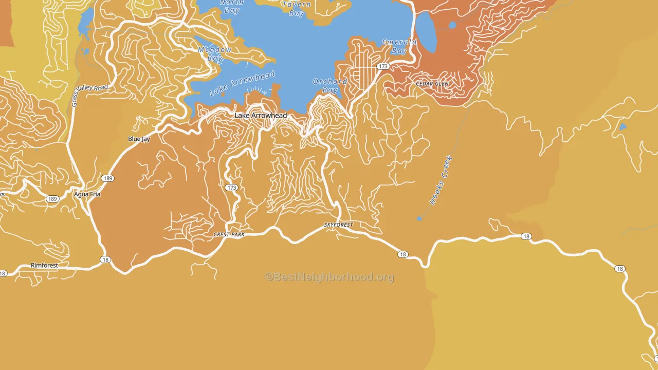 Map of the best neighborhoods in the Skyforest area, with better matches in green and worse matches in red