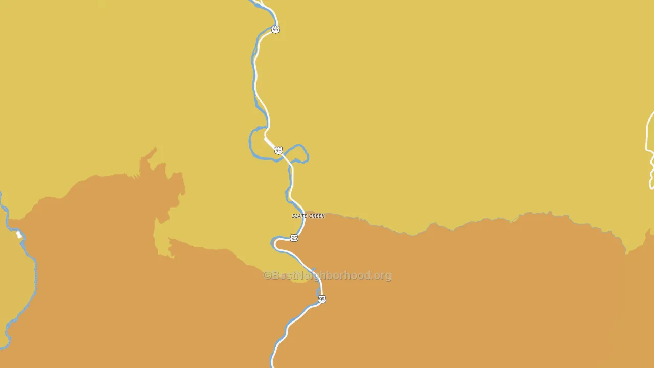 Map of the best neighborhoods in the Slate Creek area, with better matches in green and worse matches in red