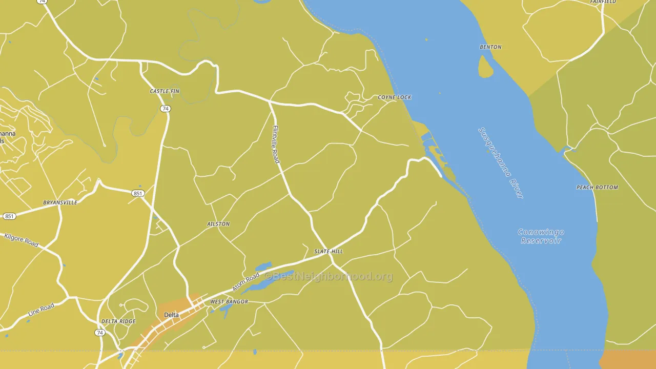 Map of the best neighborhoods in the Slate Hill area, with better matches in green and worse matches in red