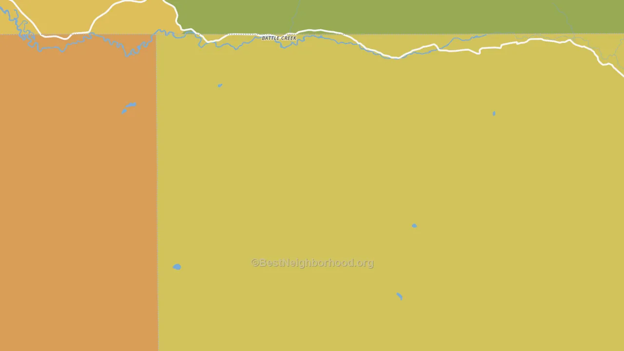 Map of the best neighborhoods in the Slater area, with better matches in green and worse matches in red