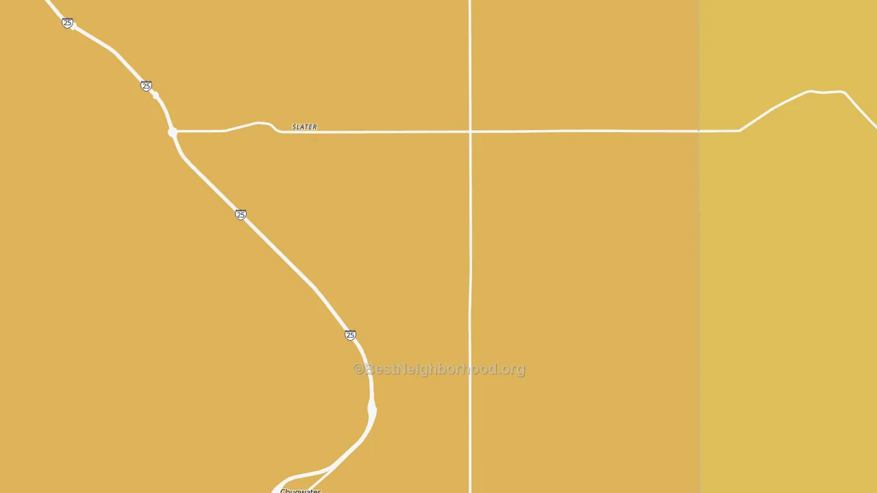 Map of the best neighborhoods in the Slater area, with better matches in green and worse matches in red