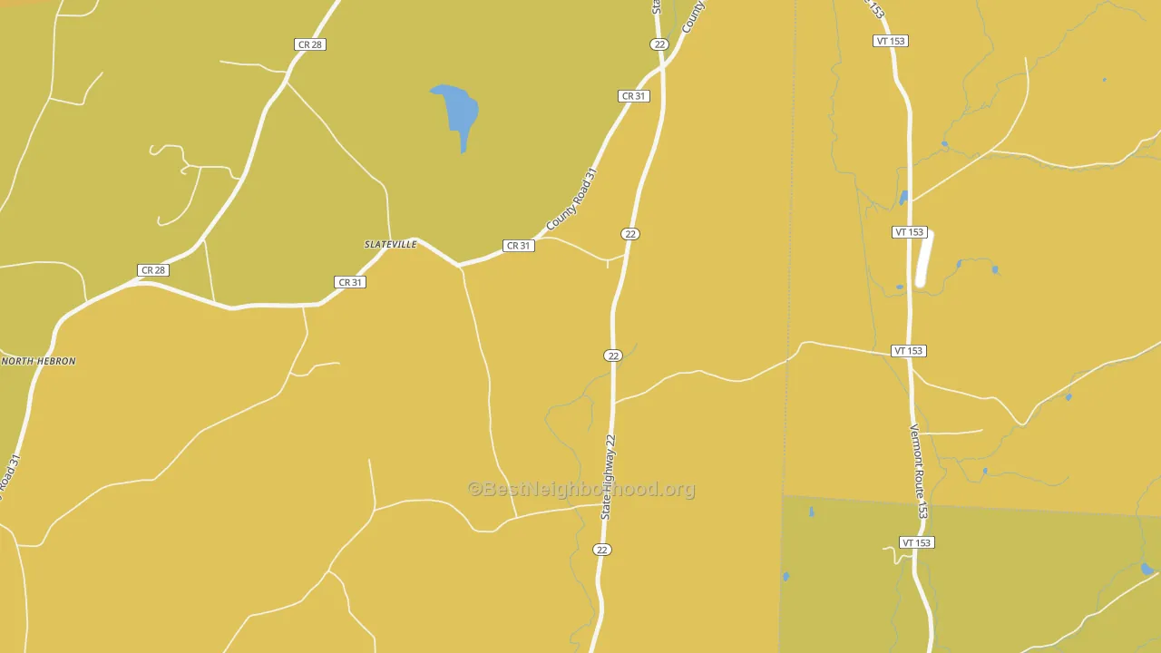 Map of the best neighborhoods in the Slateville area, with better matches in green and worse matches in red