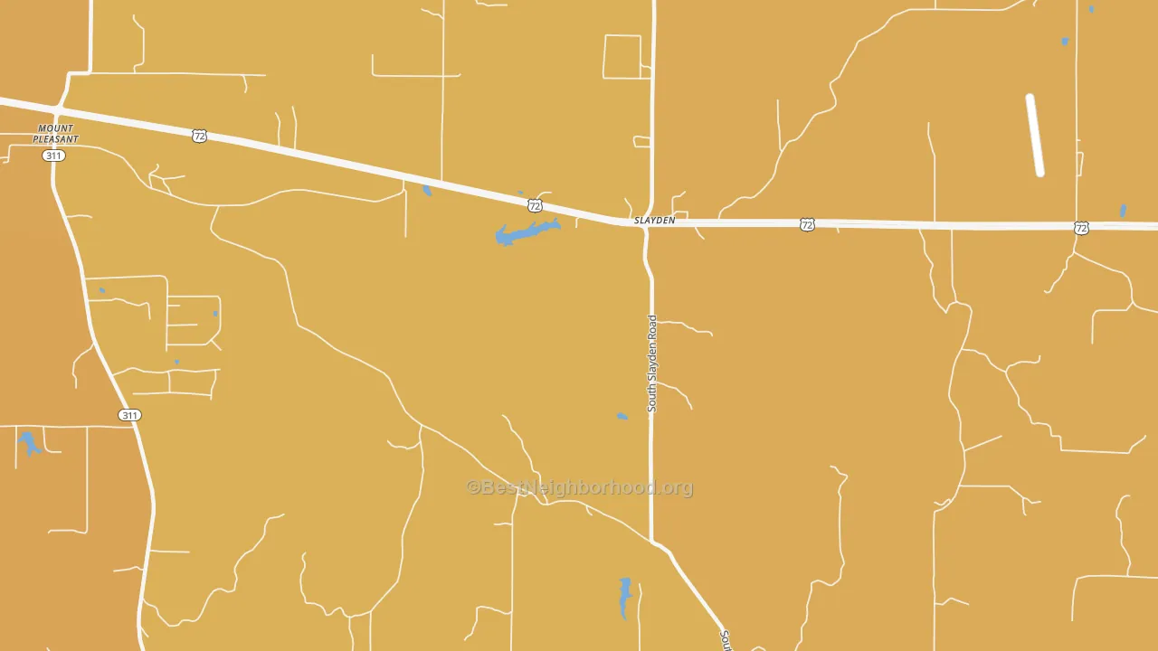 Map of the best neighborhoods in the Slayden area, with better matches in green and worse matches in red