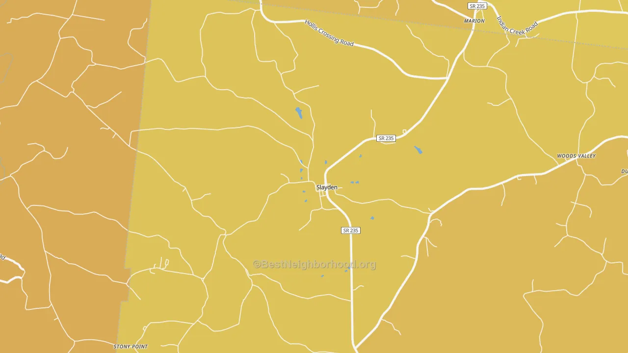 Map of the best neighborhoods in the Slayden area, with better matches in green and worse matches in red