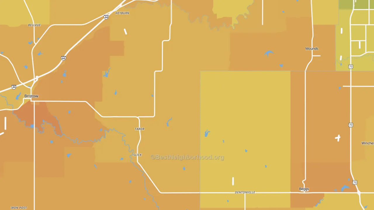 Map of the best neighborhoods in the Slick area, with better matches in green and worse matches in red