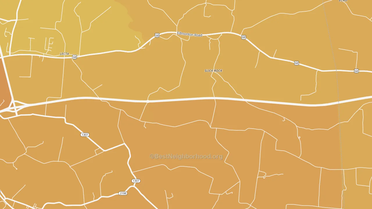 Map of the best neighborhoods in the Slick Rock area, with better matches in green and worse matches in red