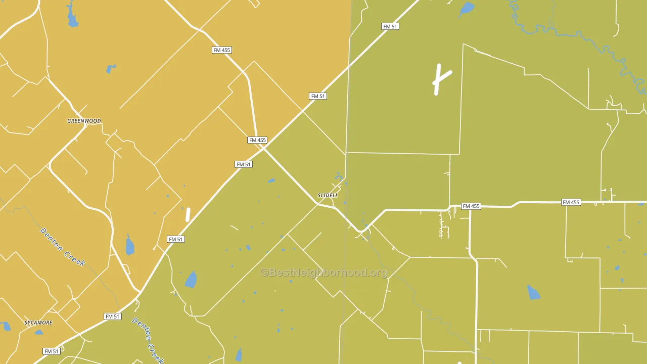Map of the best neighborhoods in the Slidell area, with better matches in green and worse matches in red