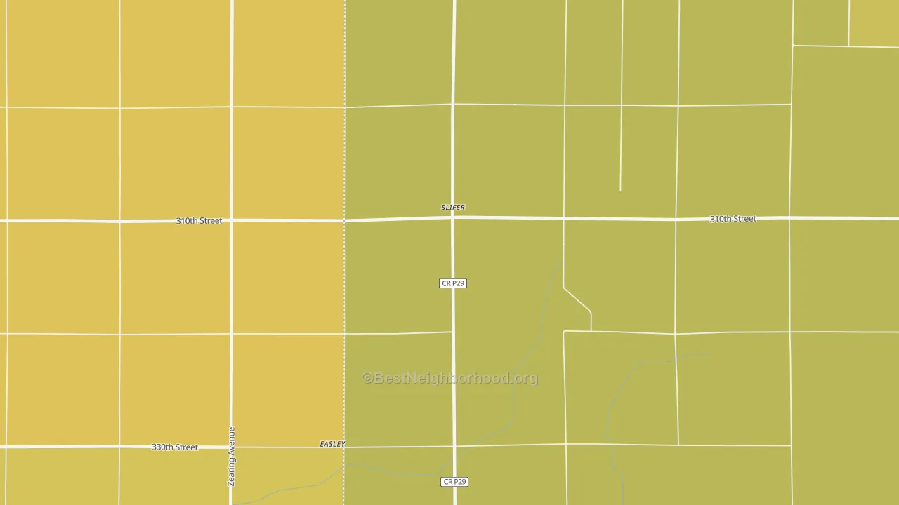 Map of the best neighborhoods in the Slifer area, with better matches in green and worse matches in red
