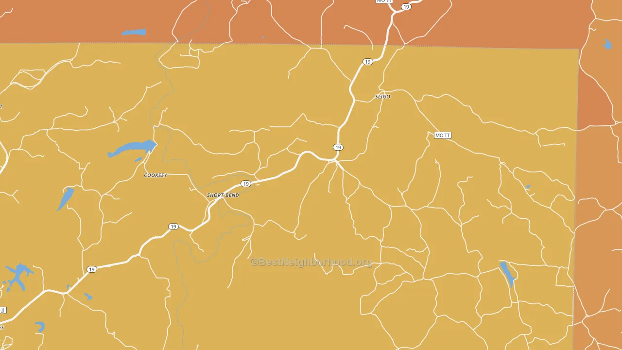 Map of the best neighborhoods in the Sligo area, with better matches in green and worse matches in red