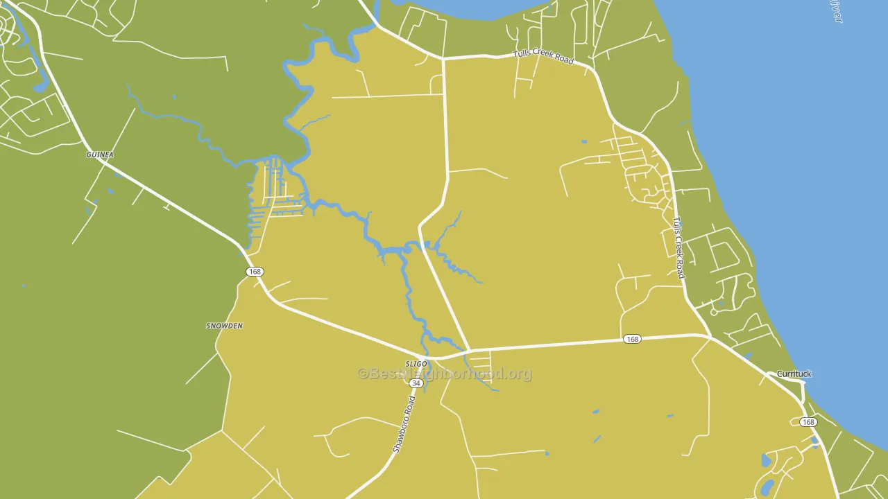 Map of the best neighborhoods in the Sligo area, with better matches in green and worse matches in red