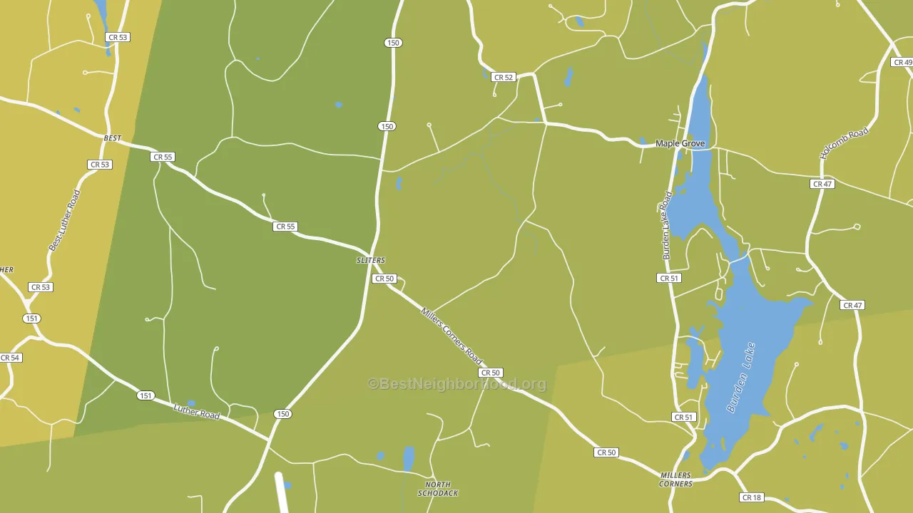 Map of the best neighborhoods in the Sliters area, with better matches in green and worse matches in red