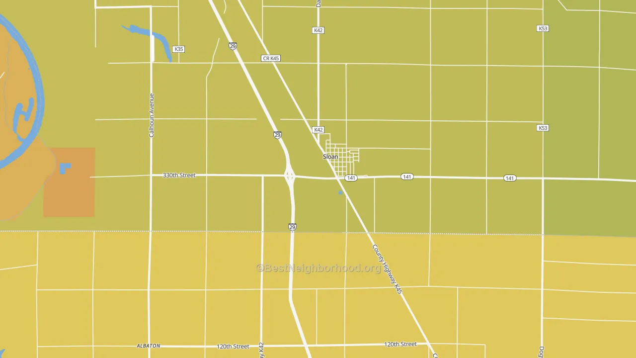Map of the best neighborhoods in the Sloan area, with better matches in green and worse matches in red