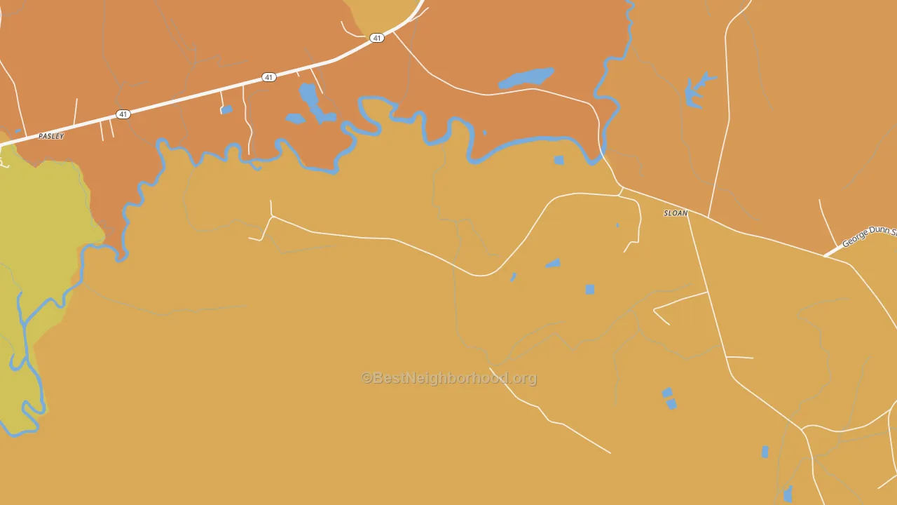 Map of the best neighborhoods in the Sloan area, with better matches in green and worse matches in red