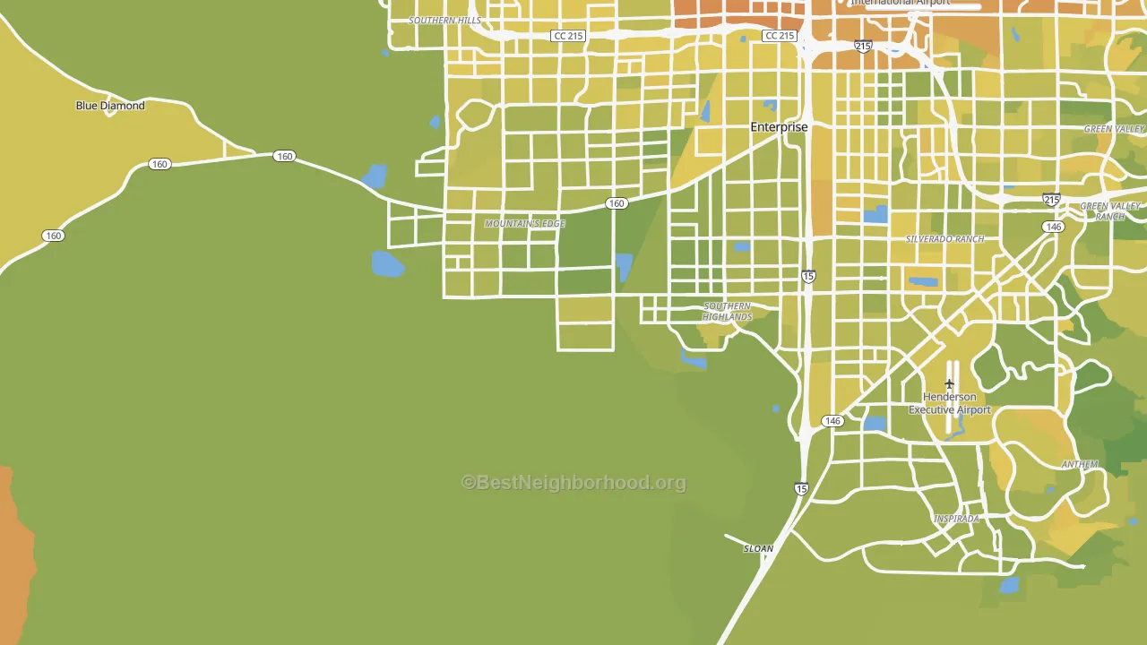 Map of the best neighborhoods in the Sloan area, with better matches in green and worse matches in red