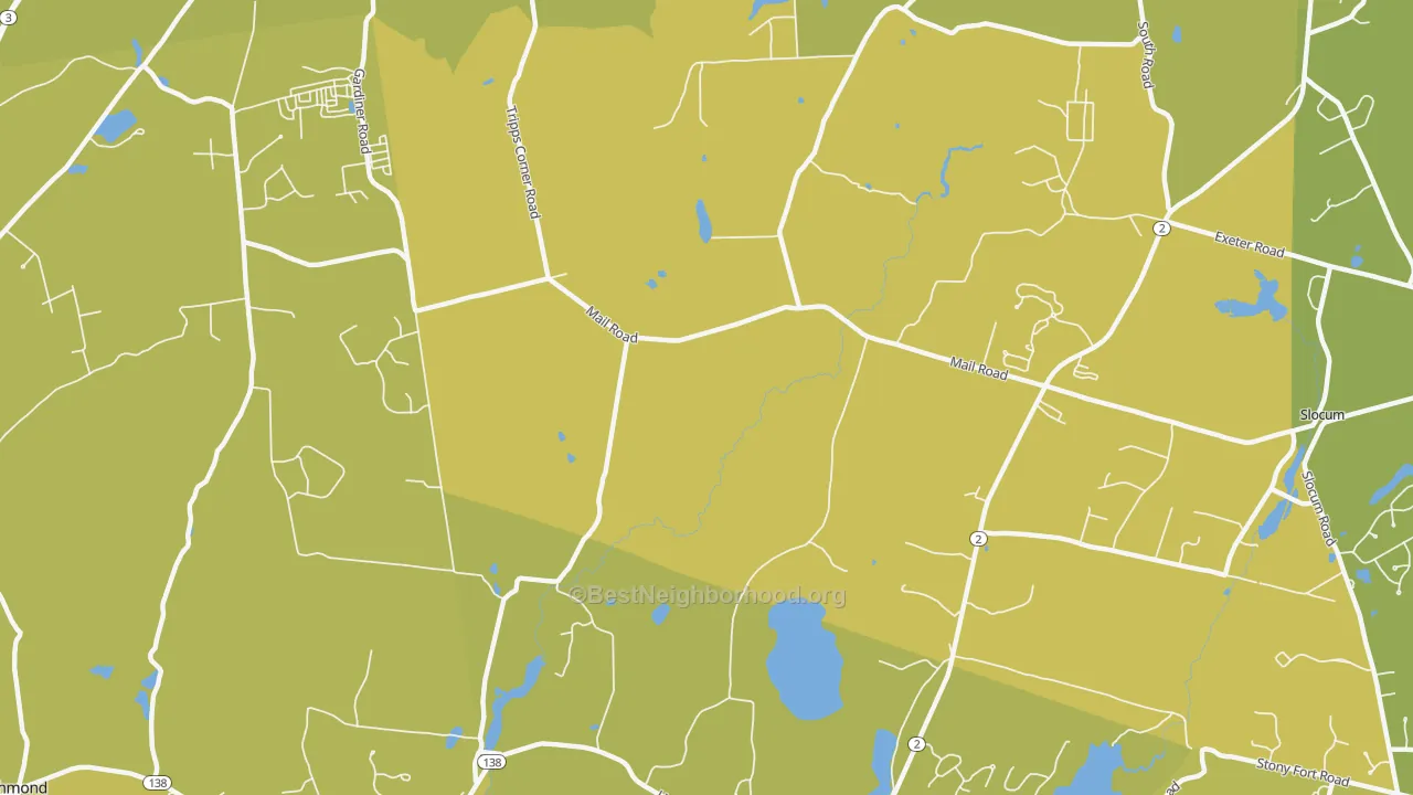 Map of the best neighborhoods in the Slocum area, with better matches in green and worse matches in red