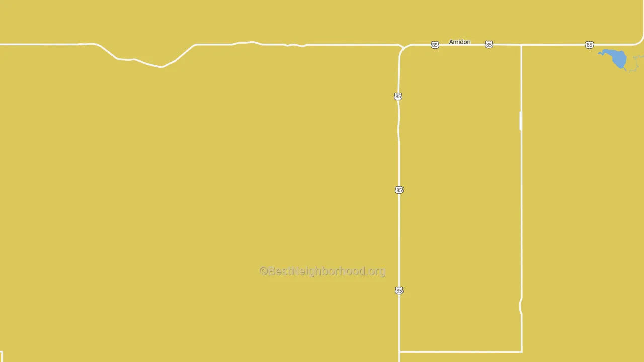 Map of the best neighborhoods in the Slope County area, with better matches in green and worse matches in red