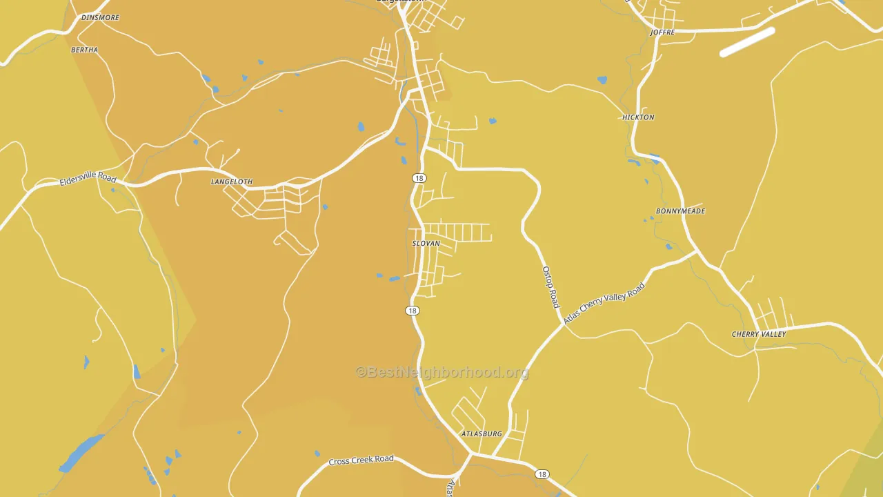Map of the best neighborhoods in the Slovan area, with better matches in green and worse matches in red
