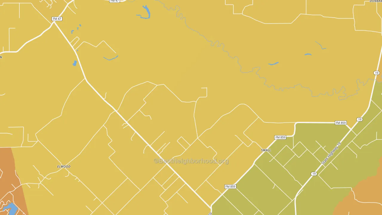 Map of the best neighborhoods in the Small area, with better matches in green and worse matches in red