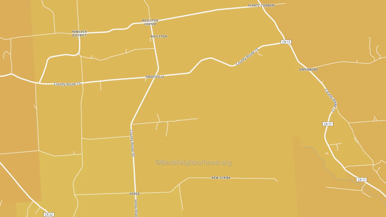 Map of the best neighborhoods in the Smartville area, with better matches in green and worse matches in red