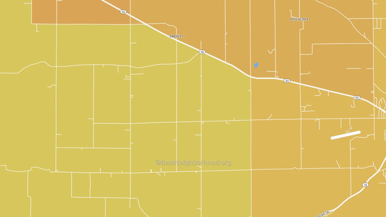 Map of the best neighborhoods in the Smedley area, with better matches in green and worse matches in red