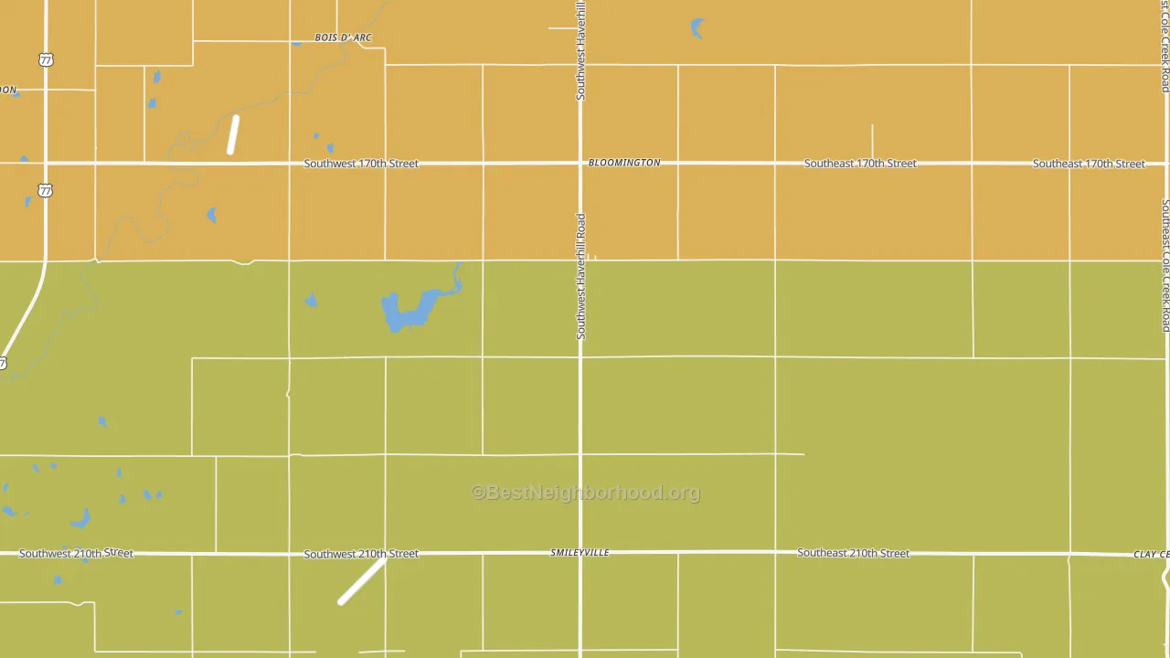 Map of the best neighborhoods in the Smileyville area, with better matches in green and worse matches in red