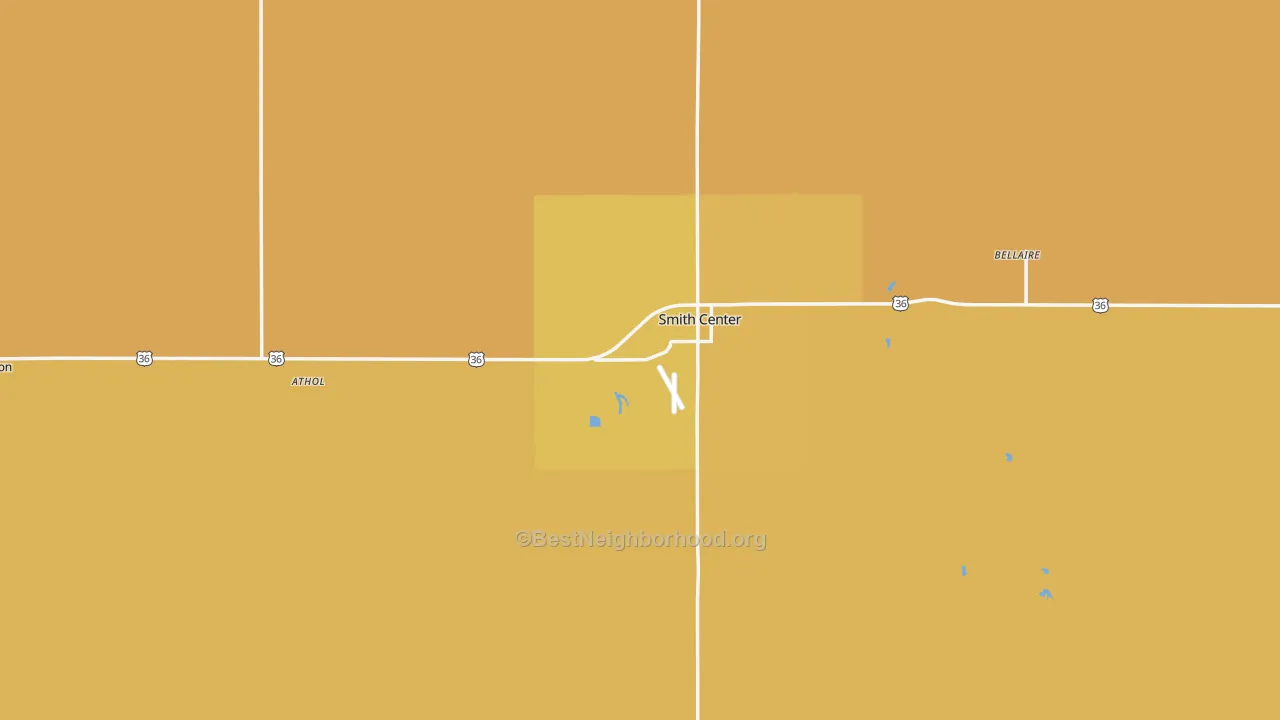 Map of the best neighborhoods in the Smith County area, with better matches in green and worse matches in red
